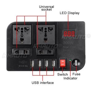 300W DC12V to AC220V Car <b>Power</b> Inverter Modified Wave Converter with 4*<b>USB</b> 4*AC <b>Socket</b> LED Display Voltage Detection - Product Image 2