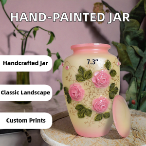 Urne en céramique en forme de rose, 7,3 pouces, faite à la main, design floral shabby chic, vase rond, cadeau de sympathie - Product Image 2