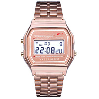 Montre électronique carrée de style couple, grand cadran chronographe, cadeau en acier inoxydable pour Noël, anniversaire, pour lui, mari, OEM