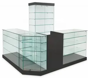 KEWAY Vidro frontal independente com visão completa, balcão de checkout com vitrine, vitrine de vidro sem moldura, loja de varejo