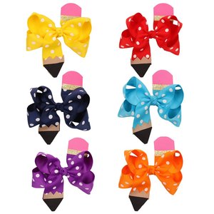 Boutique 4,5 pulgadas Día de regreso a la escuela Lápiz colorido Lazo para el cabello Estampado de lunares <span class=keywords><strong>con</strong></span> pinza para el cabello - Product Image 1