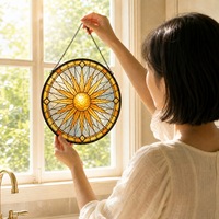 Attrape-soleil artistique en verre, décoration suspendue pour fenêtre en vitrail, rayon de soleil doré, bleu ambre arc-en-ciel