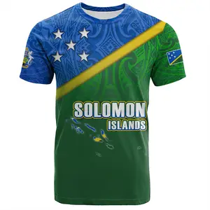 Polynesian Print Solomon Islands T-Shirt Flag Color With Traditional Patterns Short sleeve Summer Party Wear Tshirts for Men