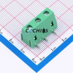 MX128R-7.5-03P-GN01-Cu-Y-A Screw Terminal Block Through hole Component THT,P=7.5mm Connector 1x3P 7.5mm Green Right Angle Insert - Product Image 1