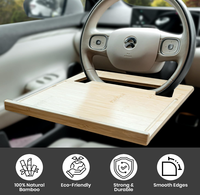 Plateau de voyage double face en bambou écologique et durable pour ordinateur portable et repas, à fixer sur le volant de voiture