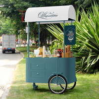 Chariot de marché en fer forgé d'extérieur, chariot de petit-déjeuner, chariot portable à trois roues, présentoir de centre commercial, chariot de dégustation
