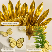 10-teiliges Gold Metallic Happy Birthday Tortendeko-Set mit Palmenfächern, Schmetterlingen und Blumen für Geburtstagsfeier-Dekorationen