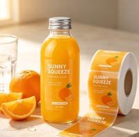 Étiquette adhésive en vinyle imprimée sur mesure, rouleau d'autocollants imperméables pour bouteilles de boissons et jus, pour boissons à l'orange