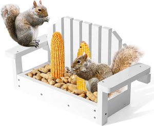 JUNJI Alimentador De Ardilla De Madera Exterior Banco Blanco <span class=keywords><strong>Silla</strong></span> Alimentador De Mascotas Durable Squrill Mesa De Picnic Soporte De Mazorca De Maíz Ardilla - Product Image 1