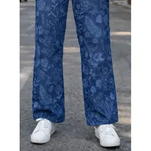 Jeans a gamba dritta con stampa floreale da donna Adrenaline, pantaloni in denim lavabili a vita alta per abbigliamento casual - Product Image 5