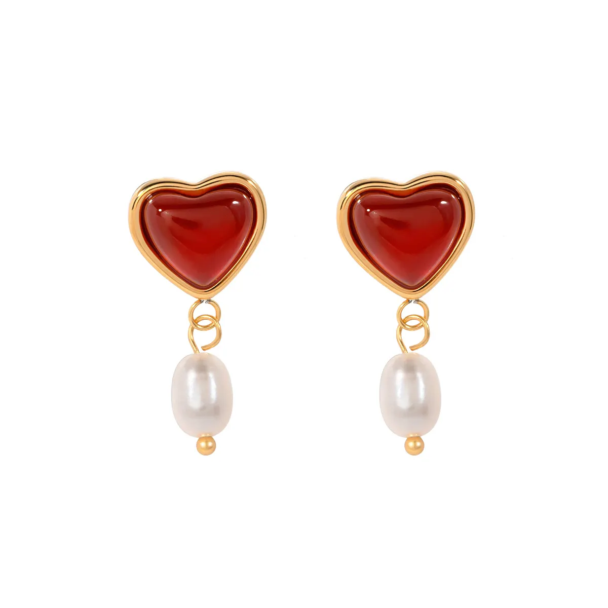 J & D san valentino romantici gioielli regalo in acciaio inox rosso agata acqua dolce perle orecchini pendenti