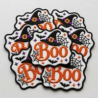 Meilleures ventes : Patchs brodés thermocollants en tissu, motif chauve-souris Boo, design personnalisé Halloween, pour chapeaux, prix de gros