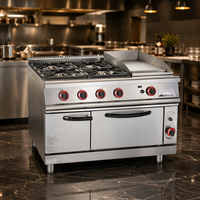 Cuisinière à gaz commerciale autonome à 4 brûleurs avec four, en acier inoxydable, pour restaurant