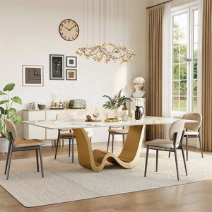 Meubles de salle à manger Xuanzhen, design moderne, table à manger de luxe en pierre sinterisée, or, argent, acier inoxydable, pour usage domestique - Product Image 6