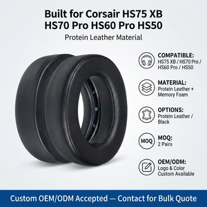 Almohadillas de repuesto de cuero proteico compatibles con Corsair HS75 XB <span class=keywords><strong>HS70</strong></span> <span class=keywords><strong>Pro</strong></span> HS60 <span class=keywords><strong>Pro</strong></span> HS50, auriculares para juegos, orejeras - Product Image 2