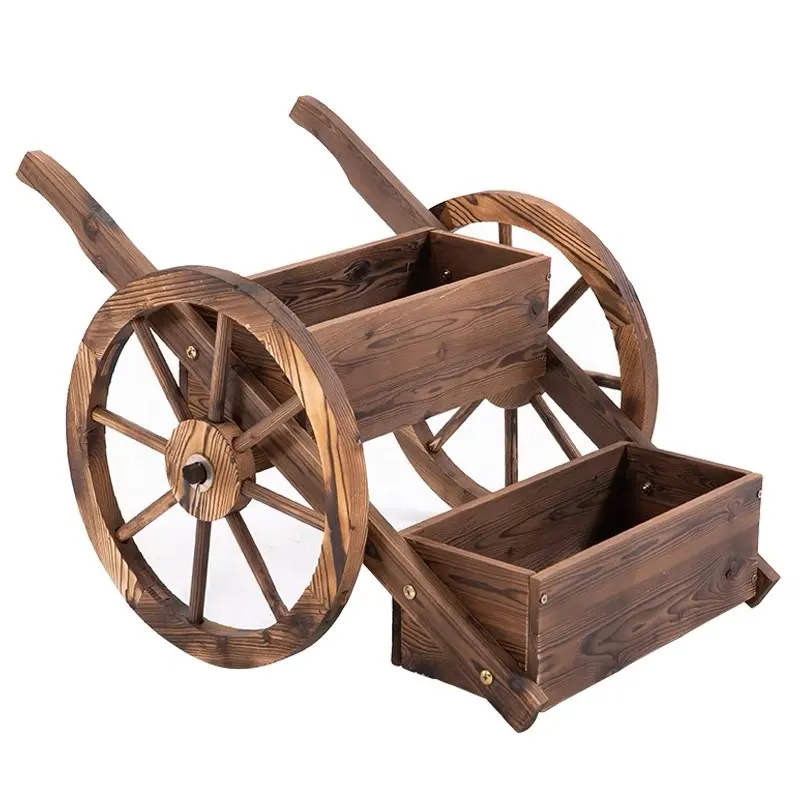 Customized Home Garden Decor Planter Wooden Flower Cart Half Barrel Wagon with