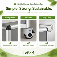 Bac de dépôt de livres RFID pour bibliothèque, à levage automatique, assemblé |   Chariot de collecte de livres mobile à retour automatique avec poignée en acier inoxydable |   Intelligent