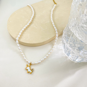 Colliers pendentifs <span class=keywords><strong>licorne</strong></span> en acier inoxydable plaqué or, nouvelle mode, avec <span class=keywords><strong>perle</strong></span> naturelle d'eau douce, bijoux élégants - Product Image 2