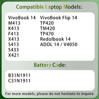 Batterie d'ordinateur portable en gros B31N1911 C31N1911 pour Asus VivoBook 14 F413 K413 X413 M413 S413 X421 Flip TM420 TP420 Series Notebook