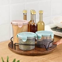 Combohome Wooden Lazy Susan Support de plateau tournant de 12 pouces pour armoire, organisateur de support à épices pour comptoir de cuisine marron