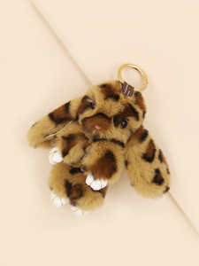 Porte-clés Peluche Lapin en Fourrure 18cm Doux et Mignon avec Pompon, Pendentif Lapin Rose Léopard pour Pâques - Product Image 3