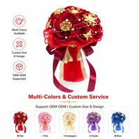 Ramo de mano nupcial rojo para boda con rosas artificiales y perlas, adorno para fiesta, estilo chino, accesorio para fotos de matrimonio, decoración