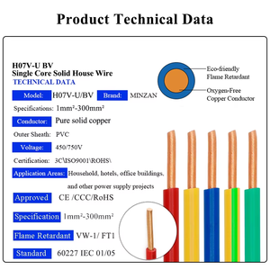 H07V-U HO7V-R BV RV 1.5mm 240mm cáp điện PE PVC Đồng điện lõi đơn cách điện cáp 1.5 2.5mm - Product Image 2
