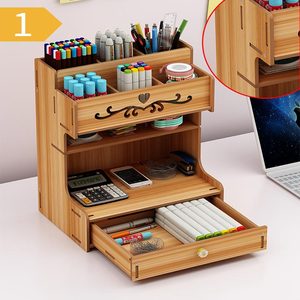 Organisateur <span class=keywords><strong>de</strong></span> <span class=keywords><strong>bureau</strong></span> en bambou <span class=keywords><strong>DIY</strong></span> avec tiroir, porte-stylos, boîte <span class=keywords><strong>de</strong></span> rangement pour <span class=keywords><strong>bureau</strong></span> - Product Image 3