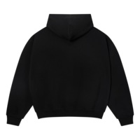 Hoodie Zipper Pria Bordir Custom Grosir 320g French Terry Bernapas, Model Boxy Fit, Tekstur Matte Hitam