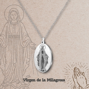 Collana con Pendente della Vergine Miracolosa in Acciaio Inossidabile con Catena a Maglie, Icona Sacra Cattolica Elegante e Resistente - Product Image 2