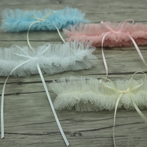 Jarretelles de mariée en tissu maille, à volants simples, jarretelles décoratives avec Mini nœud Long, bon marché - Product Image 2