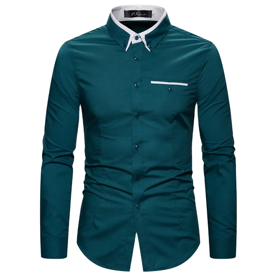 Collar stitching color classic business casual style shirt long sleeve for men