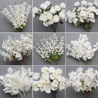 Fleurs artificielles en soie et plastique blanches, faites à la main, longue durée, pour mariage, Noël : roses, phalaenopsis, lys, étoiles