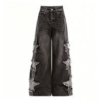 Jean taille haute imprimé étoiles pour femme, pantalon en denim ample patchwork, tenue décontractée pour festival et vacances