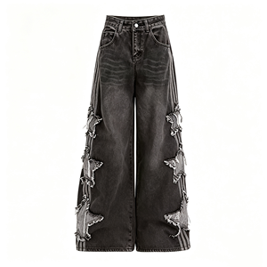 Jeans de Cintura Alta con Estampado de Estrellas <span class=keywords><strong>para</strong></span> Mujer, Pantalones Vaqueros Holgados con Parches, Atuendo Informal <span class=keywords><strong>para</strong></span> Festivales y Vacaciones - Product Image 3