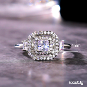 Anello da donna in stile nuziale placcato oro bianco a doppio strato con zirconi cubici - Product Image 5