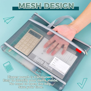 Grande pochette transparente en nylon légère à double poche A4 avec fermeture éclair en maille pour projets de puzzle, point de croix, voyage et bureau - Product Image 4