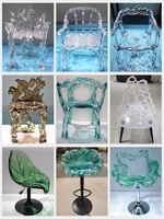 Silla de Cristal Transparente para Sala de Estar, Muebles Acrílicos, Taburete para Hotel o Restaurante, Respaldo de Resina Platino, Personalizable