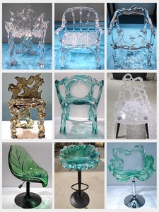 Silla de Cristal Transparente para Sala de Estar, Muebles Acrílicos, Taburete para Hotel o Restaurante, Respaldo de Resina Platino, Personalizable - Product Image 5