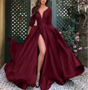 Nuevo Vestido <span class=keywords><strong>Maxi</strong></span> de Fiesta con Cola, Estampado Dorado, Cuello <span class=keywords><strong>en</strong></span> V, Manga Larga, Cintura Ajustable y Abertura Alta para Mujer - Product Image 6