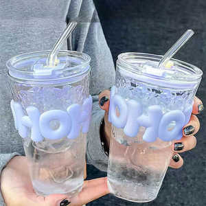Offre Spéciale – <span class=keywords><strong>Bouteille</strong></span> d'eau en verre résistante à la chaleur, mignonne et tendance, avec paille en verre, tasse à café avec couvercle, idéale pour les cadeaux promotionnels - Product Image 4