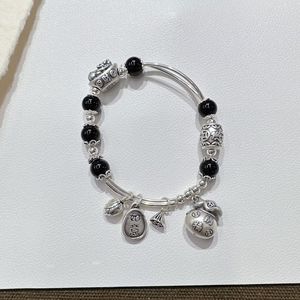 Vintage Style Agate Money Bag Bracelet S925 Sterling <b>Silver</b> Antique Lotus Seedpod <b>Charm</b> For Women Lucky Wealth Fortune Jewelry - Product Image 2