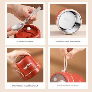 Taza de Desayuno Portátil de Acero Inoxidable con Tapa Hermética y Cuchara, Capacidad >6L, para Leche de Soja, Avena, Cerveza, Estilo Simple, Grado Alimenticio - Product Image 4