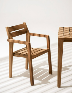 Luxury Minimalist Teak Wood Restaurant & Hotel Outdoor Dining <b>Sets</b> with <b>Waterproof</b> Garden Stackable Chairs - Product Image 3
