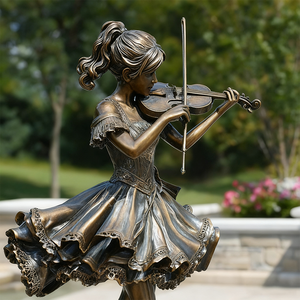 Statue de violoniste en bronze antique grandeur nature, sculpture moderne et traditionnelle en métal plaqué peint, représentant une fille jouant du <span class=keywords><strong>violon</strong></span> - Product Image 3