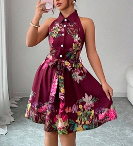 Nuovo Abito da Donna 2026, Vestito Floreale con Colletto a Camicia e Scollo all'Americana, Mini Abito Francese a Trapezio con Vita Stretta Effetto Snellente per Vacanze - Product Image 5