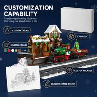 Ensembles de blocs de construction personnalisés, gare de Noël, jouets pour enfants, jouet de construction STEM, kit de modèle de village de vacances, cadeau pour enfants