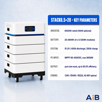 Système de stockage d'énergie tout-en-un empilable AiB 6,5 kW 20,48 kWh LiFePO4 51,2 V 400 A pour la maison, les télécommunications, l'énergie solaire hors réseau, usine OEM