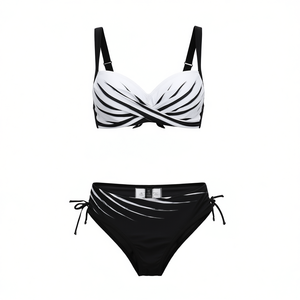 Costume da bagno intero HDJ Plus Size con controllo pancia, scollo incrociato e stampa, da donna, taglie 44 46 48 50 52 54, Blu Nero - Product Image 4