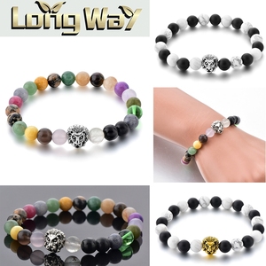 Pulsera de cuentas de piedra de ónix con forma de bola mate Natural de moda mármol blanco de moda para aniversarios - Product Image 3